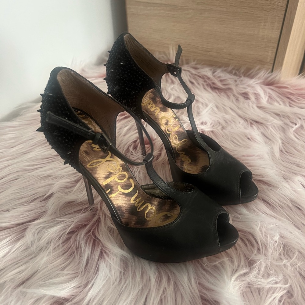 Sam Edelman Black T-Strap Peep Toe Heels